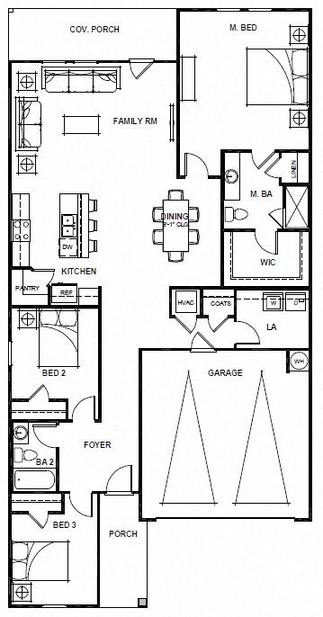 Floor plan for 3 beds, 2 baths, 1662 sqft